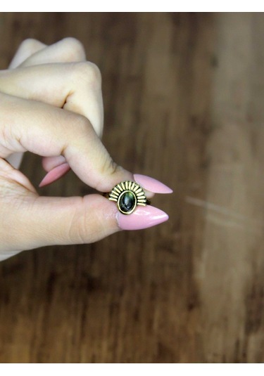 Doğal Taş Labradorit Doğal Taşlı Antik Model Kadın Ayarlanabillir Yüzük Euy82lbt Gri