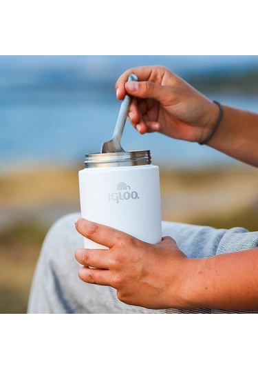 Bambu Kapak Yemek Termosu 500ml Çelik Termos Beyaz 12 Saat Sıcak Tutar Beyaz