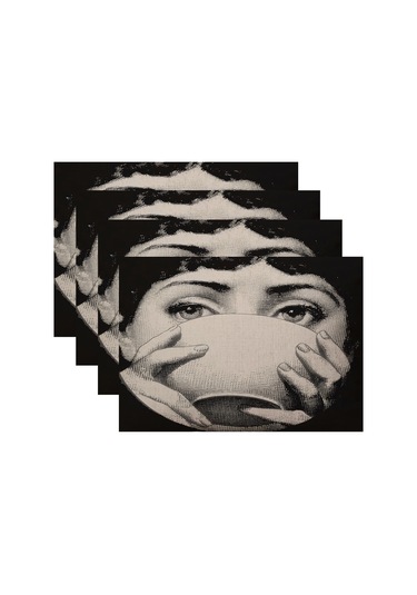 1/4 Adet Keten Kare Amerikan Servisleri Güzel Kız Desenli Dekoratif Paspas Siyah Ve Beyaz Sanat Batı Yemekleri Masa Pedi Otel Masası Dekoru 4 Adet-2, Diğer