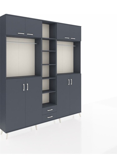 Arges Dolap 14 Raflı 2 Çekmeceli 2 Askılı 220x30x243 Antrasit-antrasit/antrasit Antrasıt/antrasıt