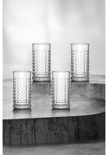 Bianca 4'lü Kristal Desenli Cam Meşrubat Bardağı Seti 466 Ml- Şık Ve Kullanışlı Şeffaf