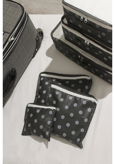 Adarya Home Puantiye Desen Valiz Düzenleyici Bavul İçi Organizer Set 6'lı Gri