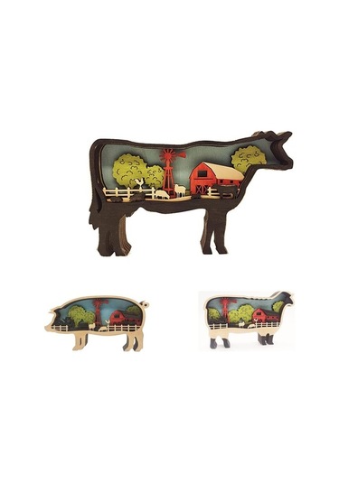 Goldenqian 3d Hayvan Dekoru Süs Led Gece Lambası - Ahşap Çok Katmanlı Oyma Hayvan Görünümü Yatak Odası Masası Için Dekoratif Gece Lambası Elk Versiyonu 6677rz Siyah