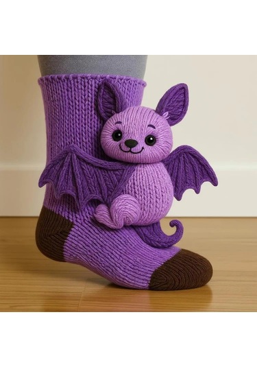 Hayvanlı Çorap Noel Örgü Zemin Çorabı Isıtıcı Çorap Örgü Timsah Çorapları 17 Gümüş Gri