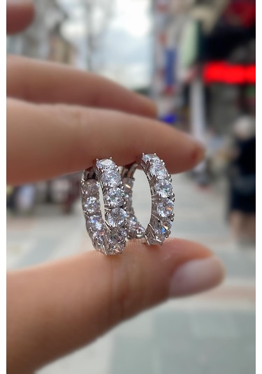 Gümüş 4 Mm İçi Dışı Taşlı Halka Küpe Dy985e36 Diğer