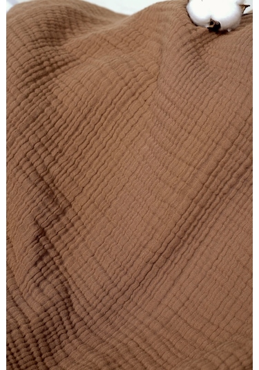 Müslin Püsküllü 4 Katlı Müslin Battaniye 90x120 Cm - Ze4katlı Kahverengi
