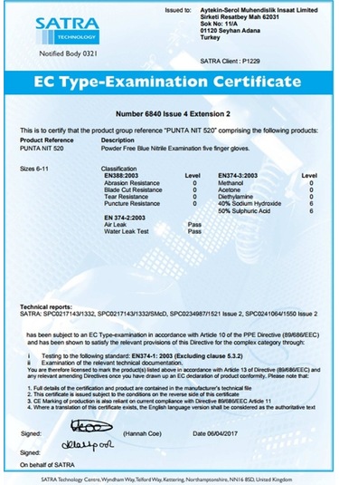 Punta Nıt 520 - Pudrasız Mavi 100% Nitril Muayene Eldiveni