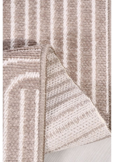 Revna Bej Kahverengi Yıkanabilir Halı Kaydırmaz Pamuk Dokuma Salon Mutfak Koridor İçin Kahverengi