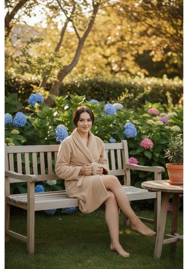 Lumor Şal Yaka Wellsoft Peluş Yumuşak Sabahlık Bej Bej