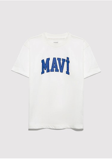 Mavi - Mavi Logo Baskılı Ekru Tişört 6610418-70057 Ekru