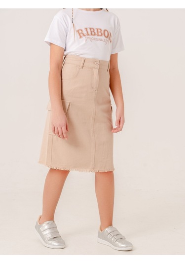 Kız Çocuk Kargo Keten Etek 2959 Bej