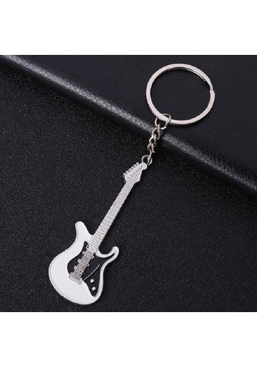Herşey Nota Gitar Beyaz Gitarist Hediye Anahtarlık Veya Çanta Süsü