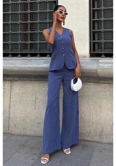 Arkası Bağcıklı Yelek Plazza Pantolon Modal Takım 10202-08 İndi Go