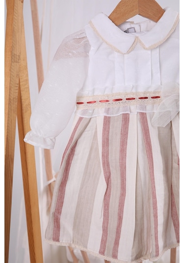 Bayramlık Düğünlük Tül Kol Detaylı Kız Bebek Çocuk Elbise 13904 001