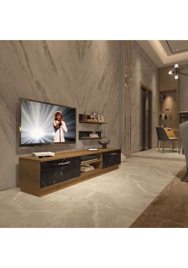 Decoraktiv Eko 4b Mdf Dvd Tv Ünitesi Tv Sehpası Pera - Siyah Mermer