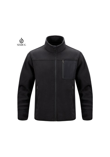 Erkekler İçin Dik Yakalı Günlük Polar Ceket Siyah