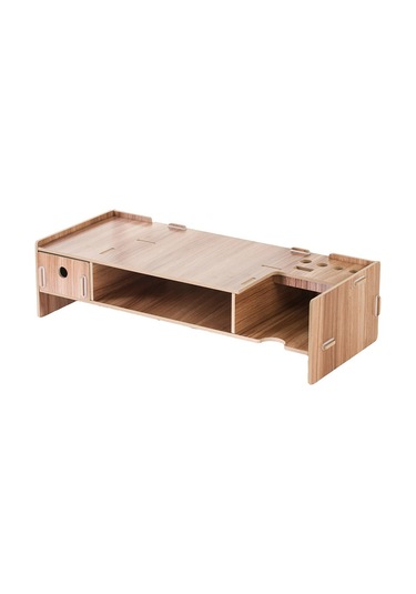 Sones Lcd Ekran Güçlendirici Ahşap Klavye Rafı Masaüstü Depolama Rafı Rafı Kiraz Ağacı