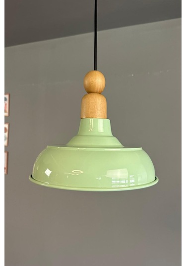 Doria Mint Tekli Kalın Ahşap Boncuk Başlık Avize Retro Sarkıt Ofis Showroom Salon Mutfak Avizeleri Mint Yeşili