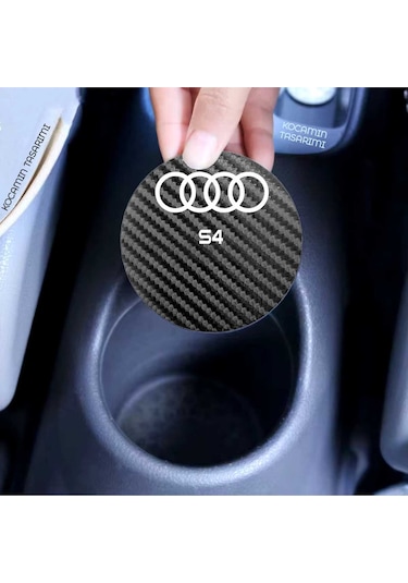 Audi S4 Otomobil İçin Siyah Karbon Bardak Altlığı Audi S4 İçin Dayanıklı Ve Şık 7 Cm Tasarım 2 Adet 2 Adet
