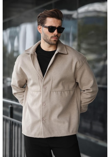 Taş Rengi Kaşe Gömlek Ceket E6765 Taş Rengi
