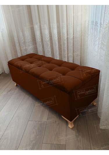 Lüks Çizgi Kapitoneli Sandıklı Puf Bench 120 Cm Gold Ayak Turkuaz