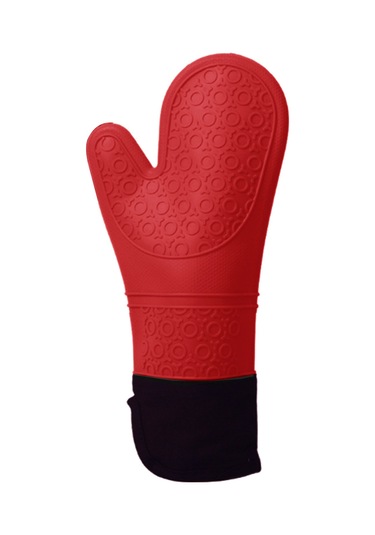 Leezsing Kırmızı Silikon-pamuk Fırın Eldiveni - 300 C Isı Dayanıklı, Kaymazsız, Ev Fırını Ve Mangal İçin Kırmızı