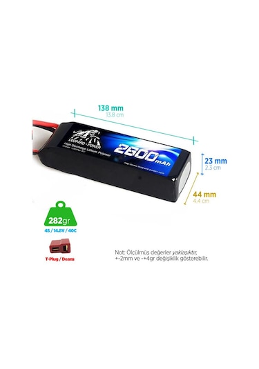 Leopard Power 2600 mAh 14.8V 4S 40C Lityum Polimer Lipo Batarya Pil T Plug