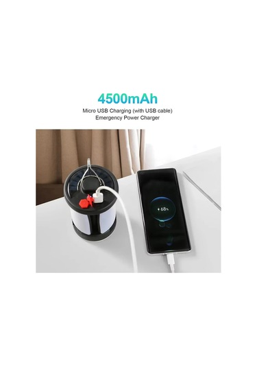 Güneş Led Kamp Feneri Şarj Edilebilir 4500mah 500lm Acil Durum Lambası Beyaz