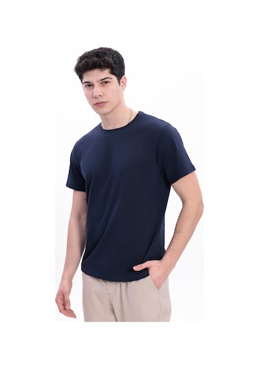 Freemen Erkek/unisex Bisiklet Yaka Basic Tişört %100 Pamuk Lacivert