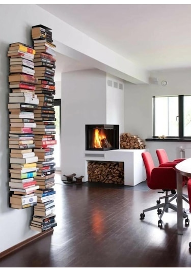 Metal Siyah 2 Adet Kitaplık, Kitap Organizatör, Uçan Kitap Rafı, Görünmez Duvar Kitaplık 2'li Siyah