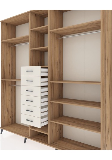 Hyperion Dolap 10 Raflı 6 Çekmeceli 3 Askılı 220x44x243 Çam-çam/aytaşı Atlas Çam/aytası