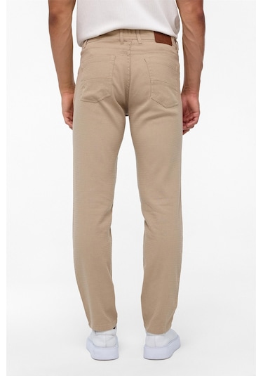 Süvari Bej Slim Fit 5 Cep Kalıp Armürlü Kanvas Pantolon-35413 Bej