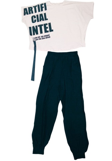 Kız Çocuk Intel Yazılı İp Detaylı Pantolonlu Pudra Takım Pudra