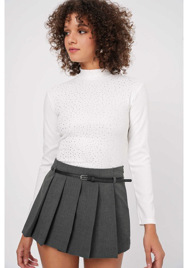 Gabria Taşlı Uzun Kol Bluz Beyaz