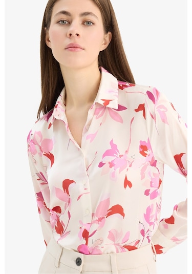 DeFacto Oversize Geniş Kalıp Desenli Saten Uzun Kollu Gömlek T6892AZ25SPER100