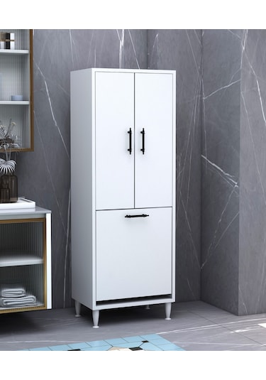 Makbulce Orkide Kirli Çamaşır Sepetli 2 Kapaklı Çok Amaçlı Dolap Beyaz