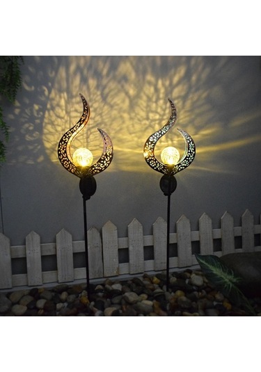 Moly Mavi Alev Desenli Güneş Enerjili Bahçe Lambası - Su Geçirmez Metal Tabanlı Işık - Altın/mavi Mavi