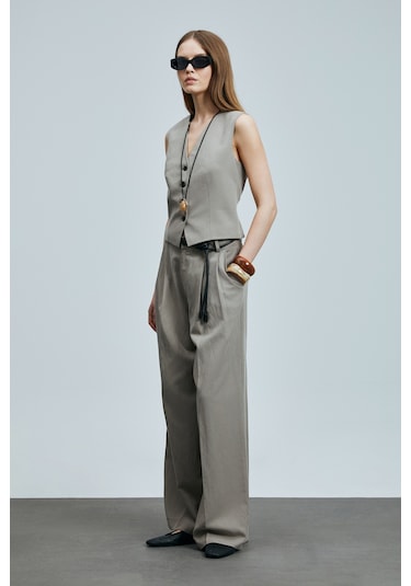 Lufian Asıa Kadın Lyocell Karışımlı Keten Pantolon Vizon Vizon 121190020100430 Vizon