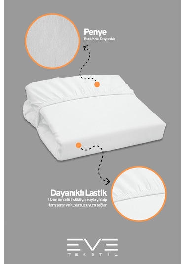 Eve Tekstil Fitted Yüksek Kaliteli Penye Kumaş Tek Kişilik Lastikli Çarşaf Beyaz
