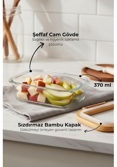 Bambum Moira - Cam Kapaklı Kilitli Cam Saklama Kabı 370 Ml Bambu