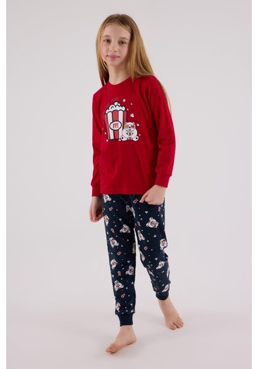 Rolypoly Kız Çocuk Uzun Kol Pijama Takım Kırmızı-1746 Kırmızı