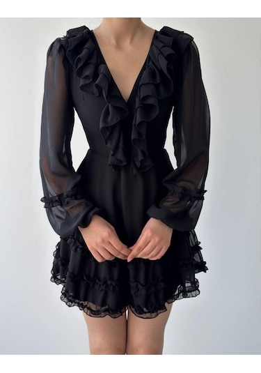 Osıes Fırfırlı Elbise Siyah