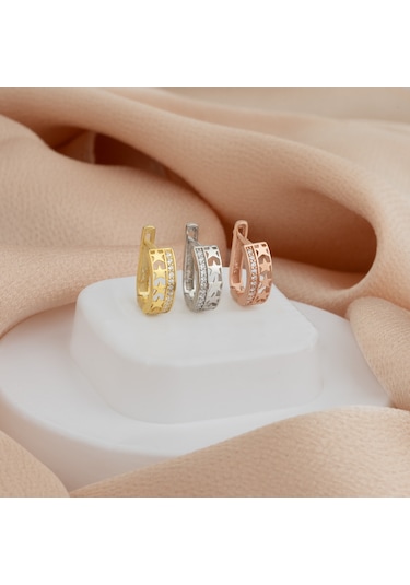 Dkmn Gümüş  Yıldız Desenli Taşlı Gümüş Küpe