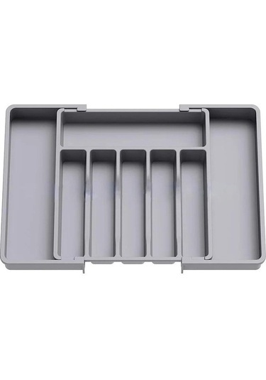 Pazly Genişletilebilir Gri Mutfak Plastik Çekmece Organizatörü, 33x38x5cm, Çatal Kaşık Bölücü Gri