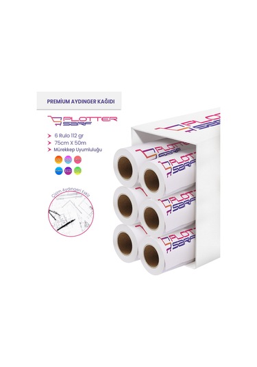PlotterSarf® Plotter Aydınger Kağıdı 112gr Rulo 75cmx50mt 6