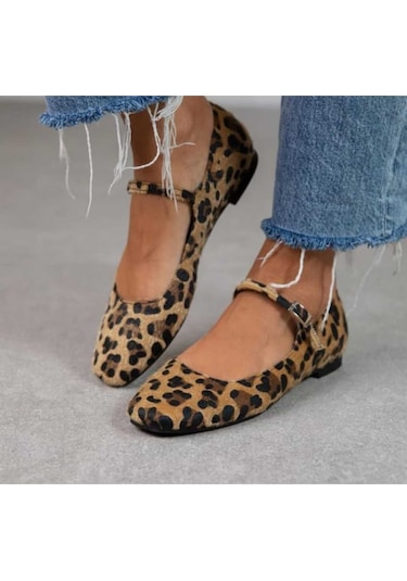 Leopar Süet Şık Günlük Ortopedik Tabanlı Kadın Babet LEOPAR