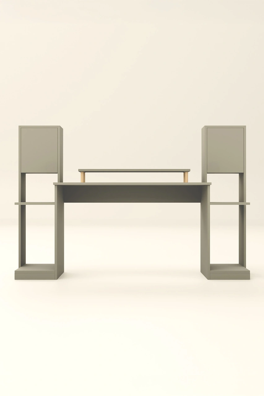 Throne Dolaplı, Kitaplıklı, Raflı Çalışma Masası, Bilgisayar Masası, Çocuk Çalışma Masası Antrasit Gri Antrasit