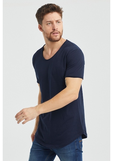 Tarz Cool Erkek Bisiklet Yaka T-shirt Lacivert