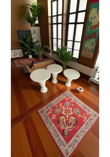 Dekoratif Ahşap Mantar Yan Sehpa Takımı 3 Lü Krem Renk Set