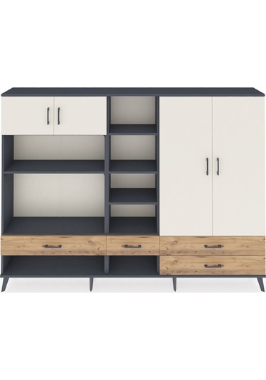 Arges Dolap 12 Raflı 4 Çekmeceli 4 Kapaklı 220x30x163 Antrasit-ay Antrasit-aytaşı/çam